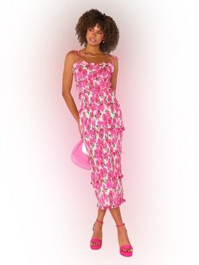 Show Me Your Mumu Stella Smocked Dress in the pink floral soiree pattern. Size M